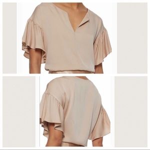 MILLY $275 Silk Nude Gabby Ruffled Short Sleeve 6